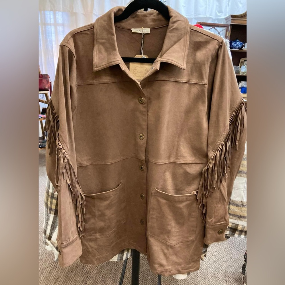 Kori America fringe sleeves feels like brushed suede